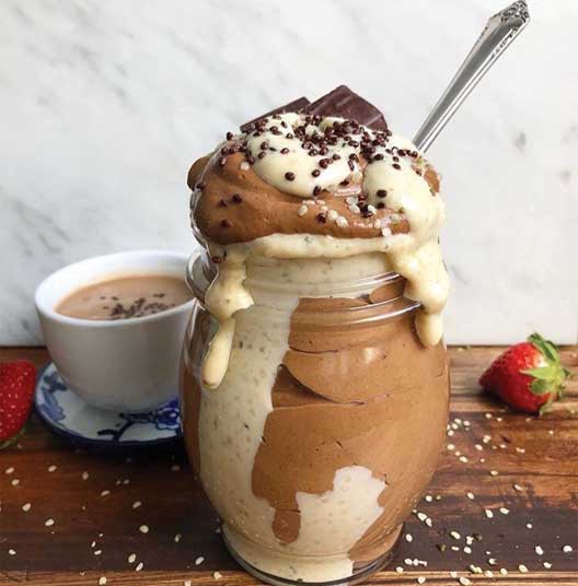 Chocolate Maple Avocado Pudding w/ Tahini Hemp Maple Sauce